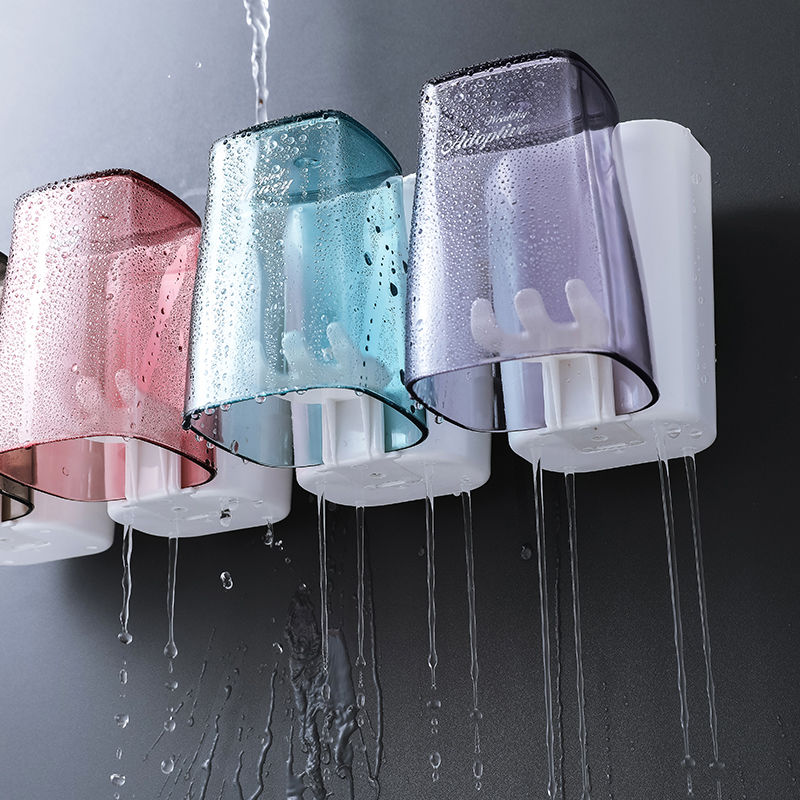 卫生间免打孔牙刷架浴室无痕挂壁架透明创意白底实物图