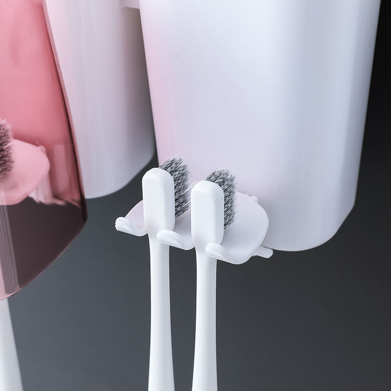 卫生间免打孔牙刷架浴室无痕挂壁架透明创意牙杯架自动挤牙膏架子详情图2