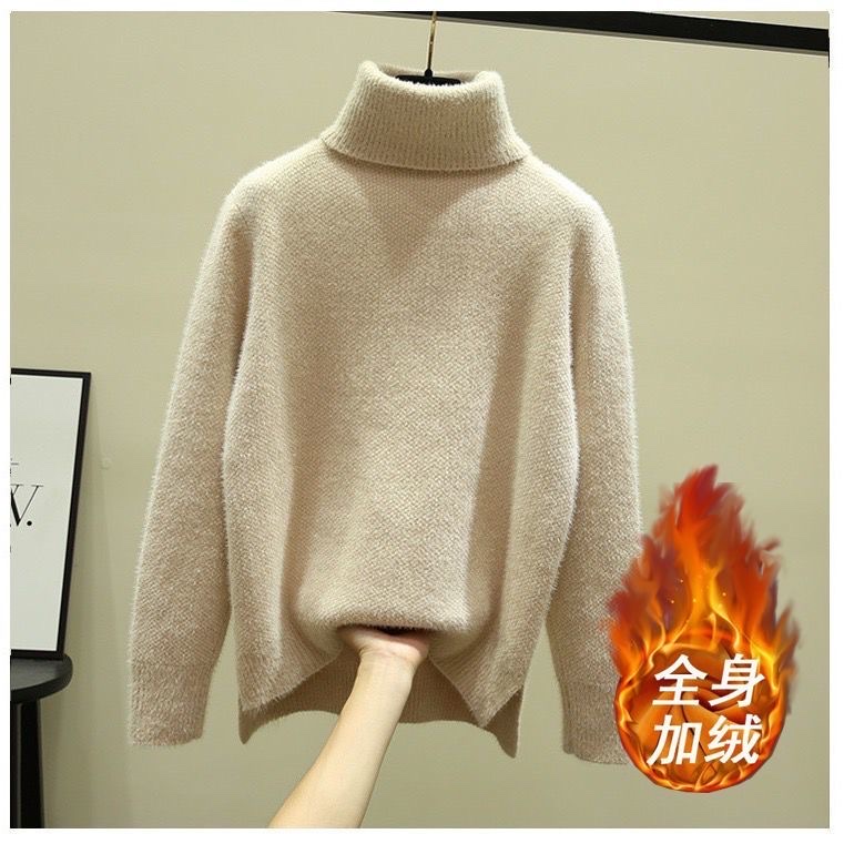 Cuello alto imitación visón terciopelo suéter engrosado mujer otoño invierno nueva versión coreana manga suelta jersey legging 12 Specification image