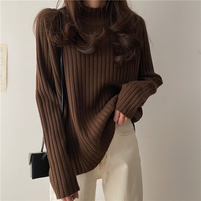 Cuello medio alto imitación visón terciopelo suéter engrosado mujer otoño invierno nueva versión coreana manga suelta jersey legging 12 Specification image
