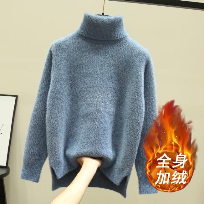Cuello medio alto imitación visón terciopelo suéter engrosado mujer otoño invierno nueva versión coreana manga suelta jersey jersey mujer 5 Specification image