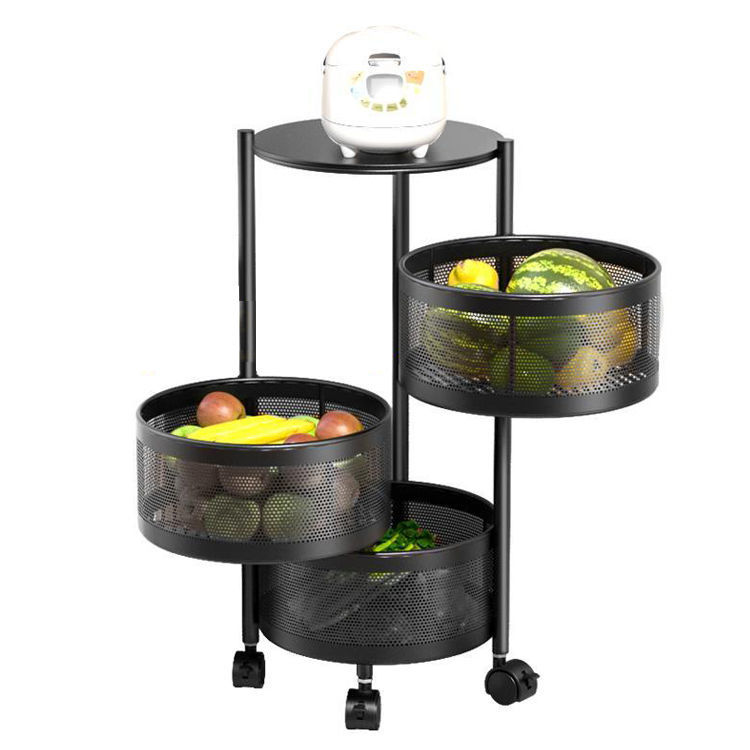 厨房蔬菜置物架圆形落地式多层可旋转菜篮子收纳架杂物水果架用品