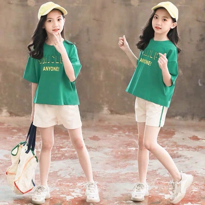 夏季时尚潮流休闲运动套装韩版短袖女童套装详情图1