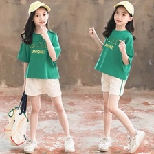 夏季时尚潮流休闲运动套装韩版短袖女童套装
