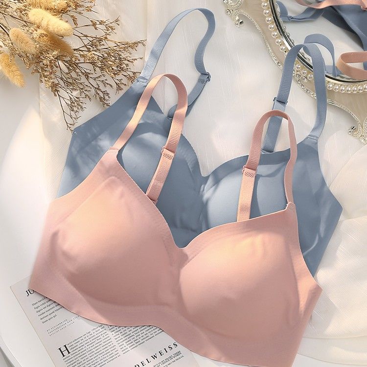French Small Square Collar Seamless Underwear Bare Feeling Latex Bra No Underwire Push-Up Anti-Sagging Sports Bra Women 1 full figure