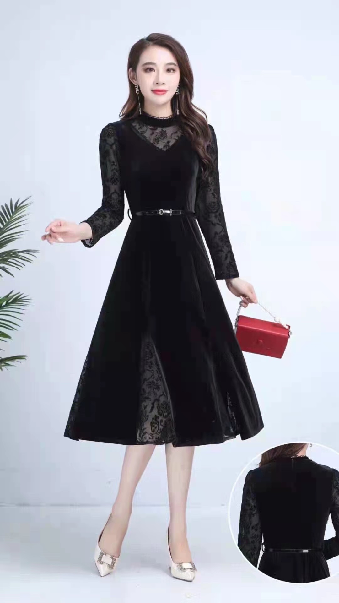 The new stylish and trendy black dress with a cinched waist from Spring and Autumn Application Scenario