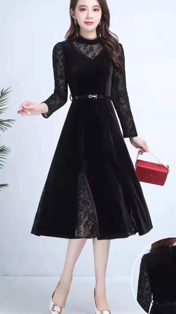 The new stylish and trendy black dress with a cinched waist from Spring and Autumn details Picture