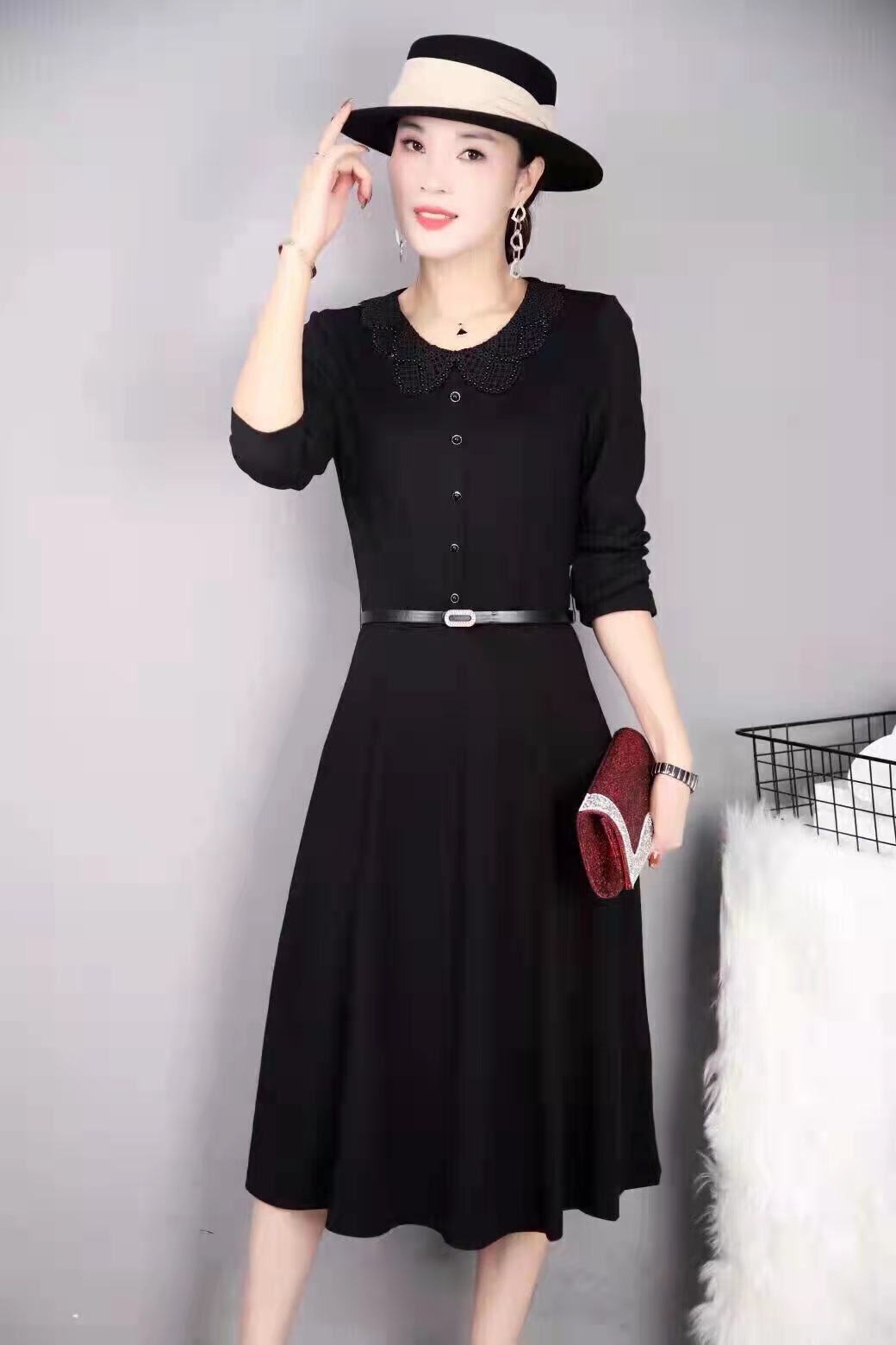 Spring and Autumn's new fashionable and trendy waist-cinching autumn dress details Picture
