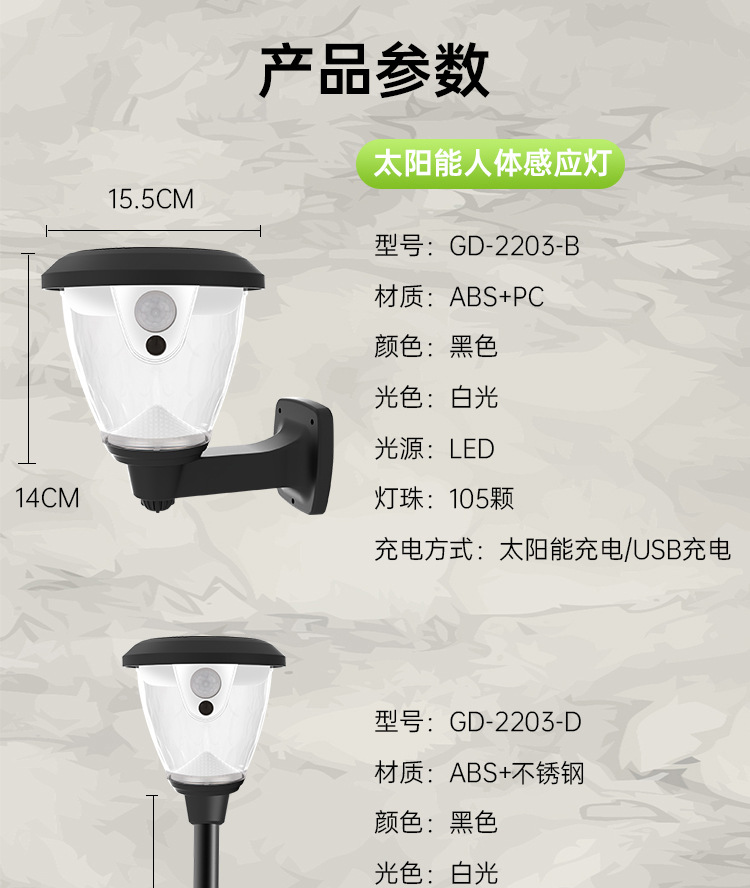 跨境太阳能感应壁灯 led户外防水庭院灯室外壁灯门口灯墙灯路灯详情图1