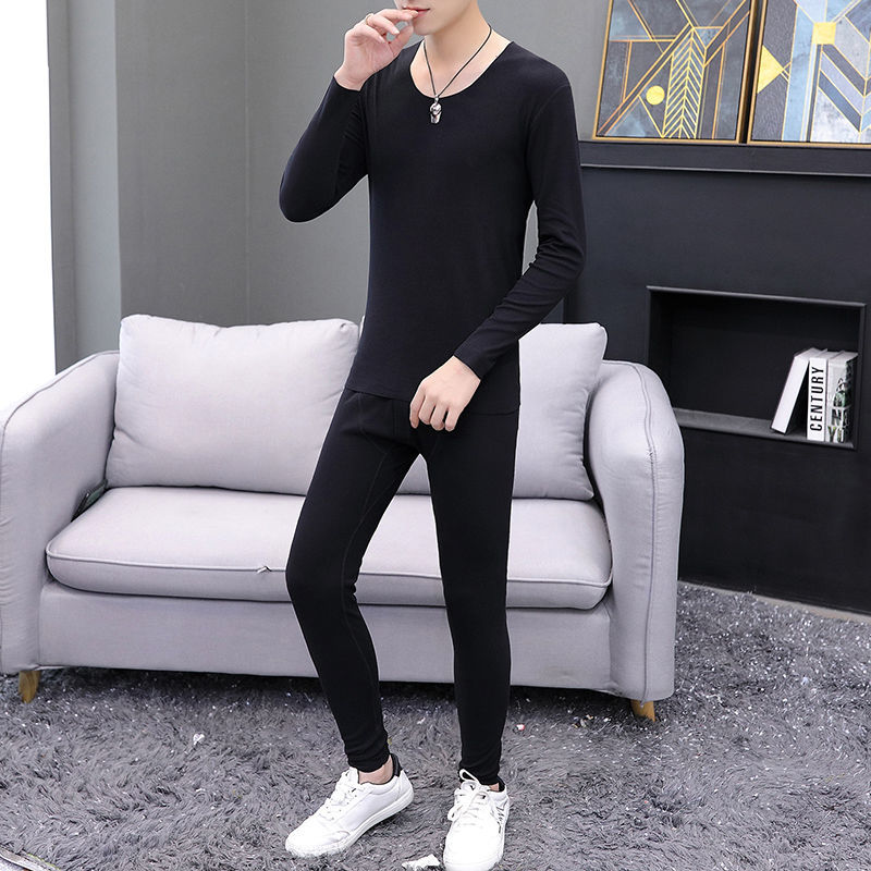 保暖内衣男士加绒加厚防寒套装圆领针织可外穿加绒秋衣3