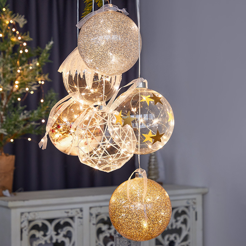 Christmas decorative lights, shop Windows, festive atmosphere, scene arrangement, decorative items, illuminated Christmas glass hanging balls, red bean round balls, chandeliers, 15cm battery boxes Item Picture