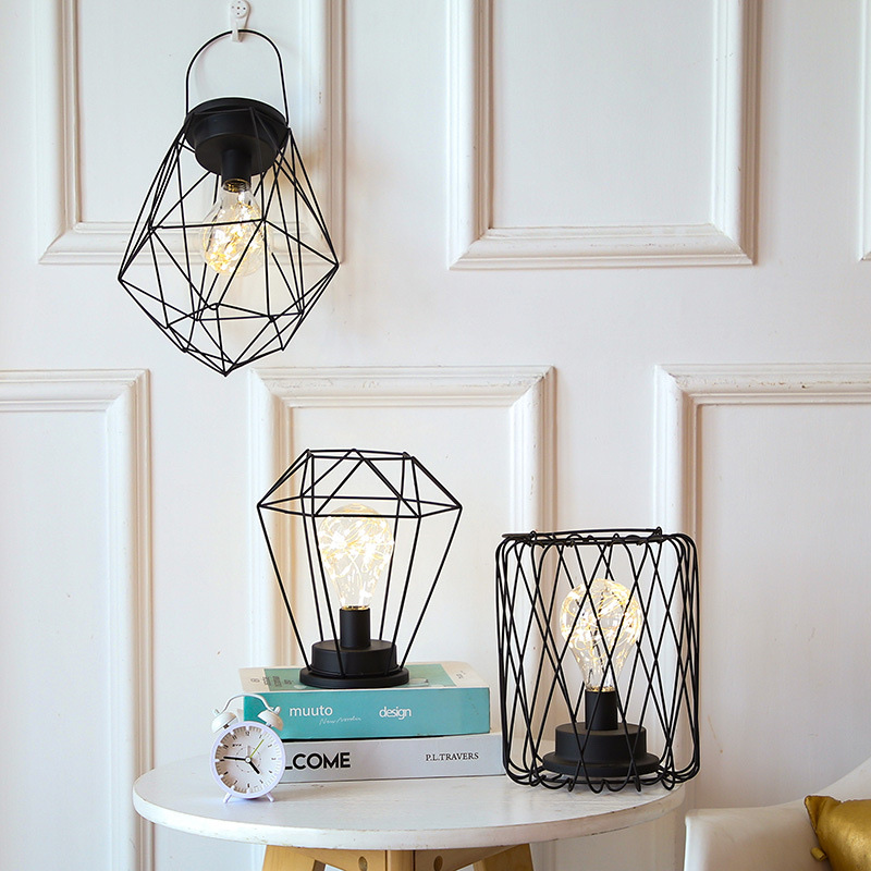 New led night light, popular Nordic-style iron diamond light, ins home room manufacturer wholesale lantern battery box detail image 3