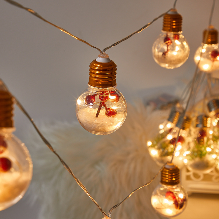 Christmas light led string, Christmas decorative light, new outdoor red fruit festival color light, Christmas bulb string, 4cm bulb, red fruit 4-meter, 10-lamp, battery box details Picture