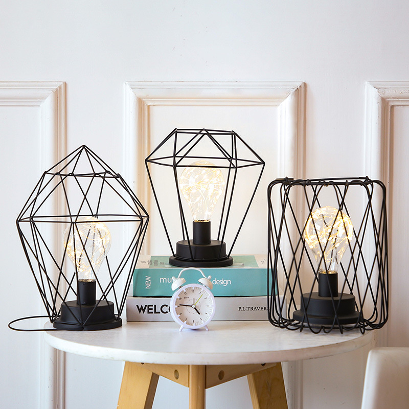 New led night light, popular Nordic-style iron diamond light, ins home room manufacturer wholesale lantern battery box detail image 2