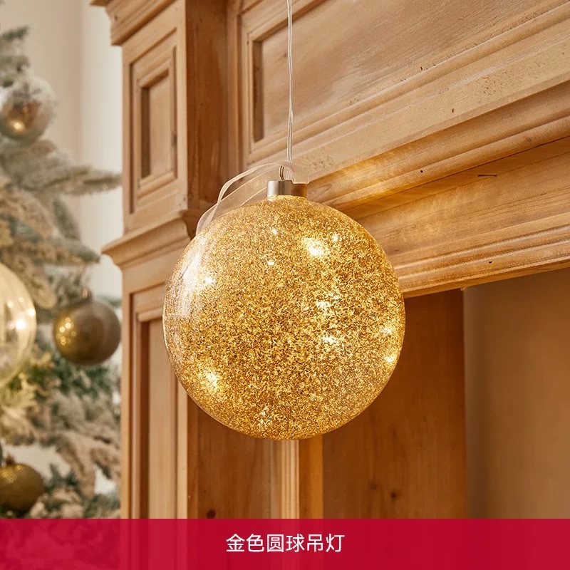 Christmas decorative lights, shop Windows, festive atmosphere, scene arrangement, decorative items, illuminated Christmas glass hanging balls, golden round ball chandeliers, 15cm battery boxes detail image 1
