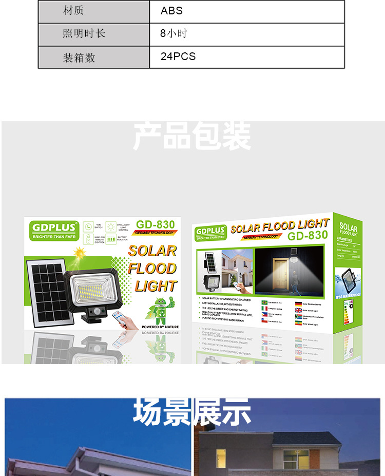 太阳能投光灯厂家直销分体式超亮庭院灯家庭户外壁灯广告投射灯详情图5