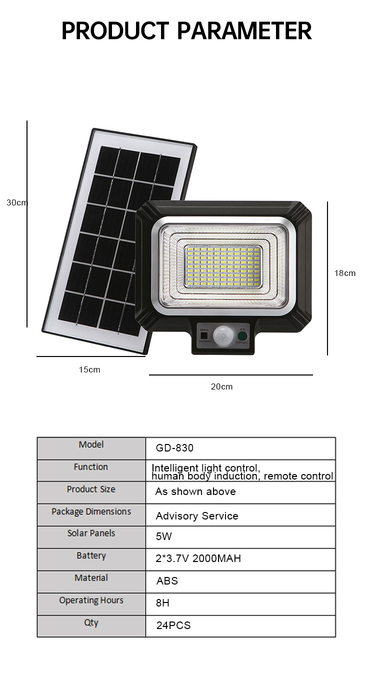 太阳能投光灯厂家直销分体式超亮庭院灯家庭户外壁灯广告投射灯详情图2
