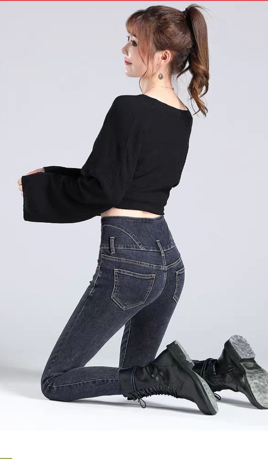 High-waisted and high-elastic jeans for women Specification image