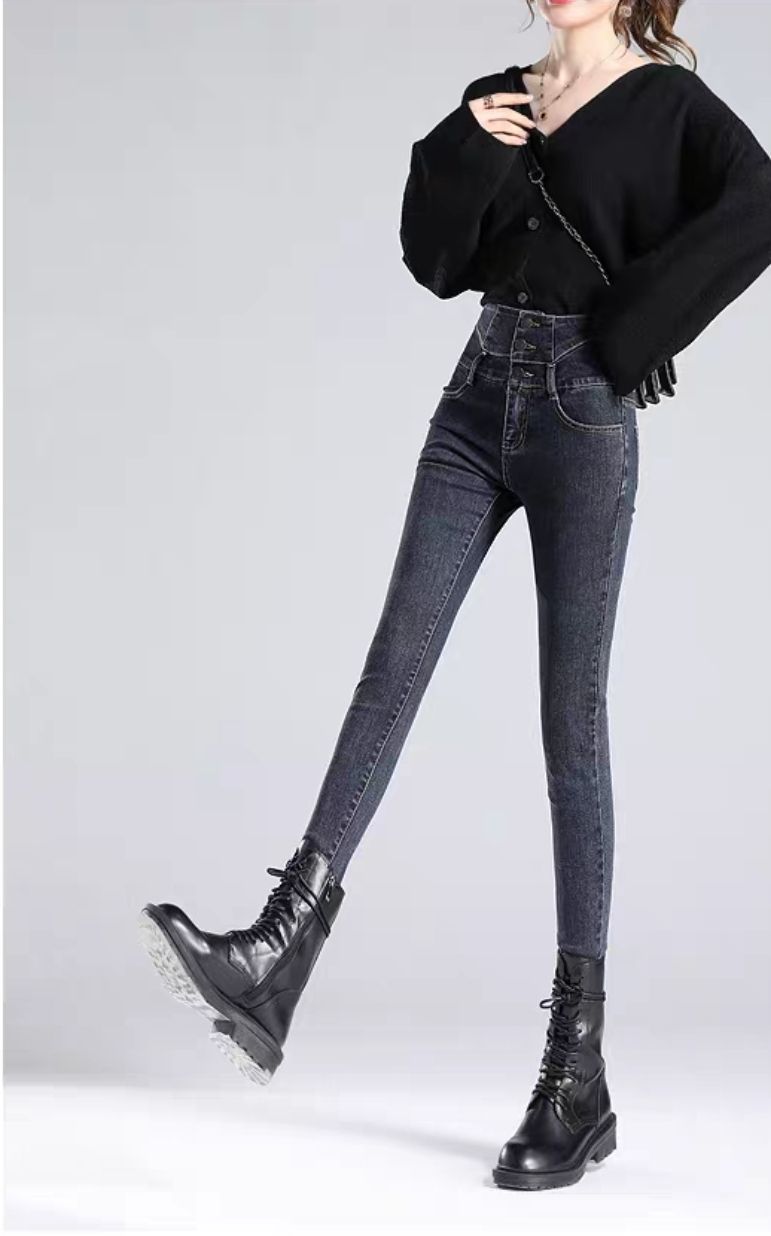 High-waisted and high-elastic jeans for women details Picture