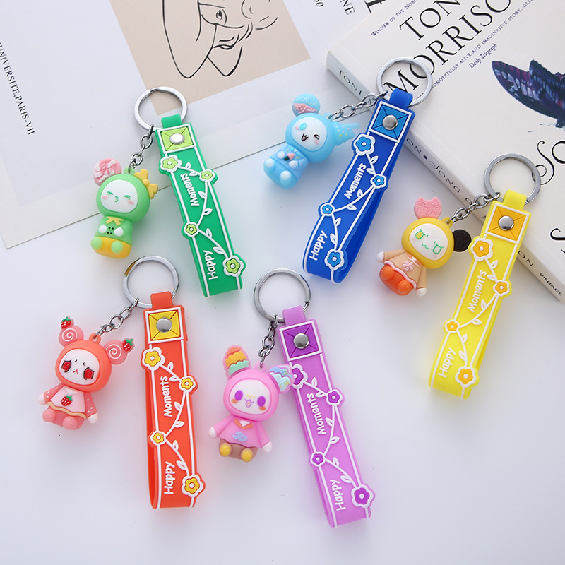 New jelly-colored little flower rope, sweet and cute baby cartoon dolls, keychains, bags, pendants, ground promotion small gifts wholesale