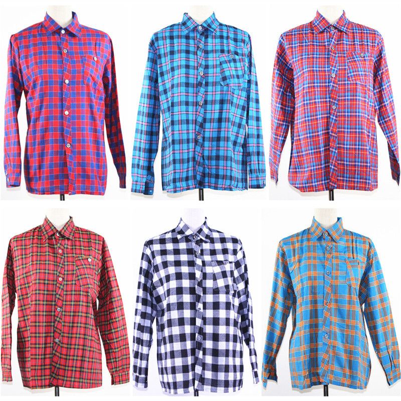 Cotton checked shirts for middle-aged and elderly women's clothing