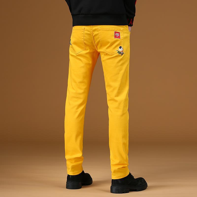 China marca de moda bordado jeans hombre slim pie pequeño primavera personalidad bordado casual stretch pantalones largos detail image 5