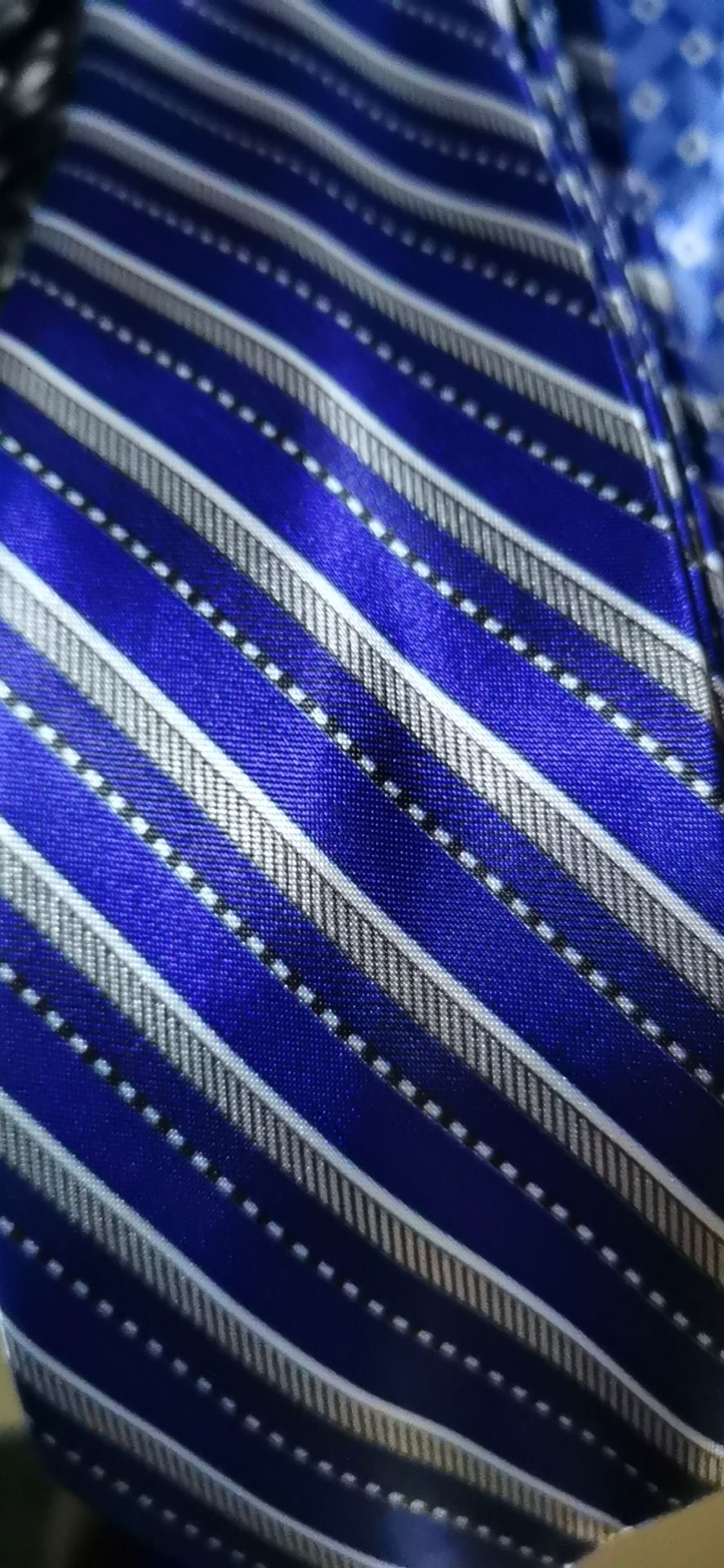 Chemical fiber transfer printed blue striped tie details Picture