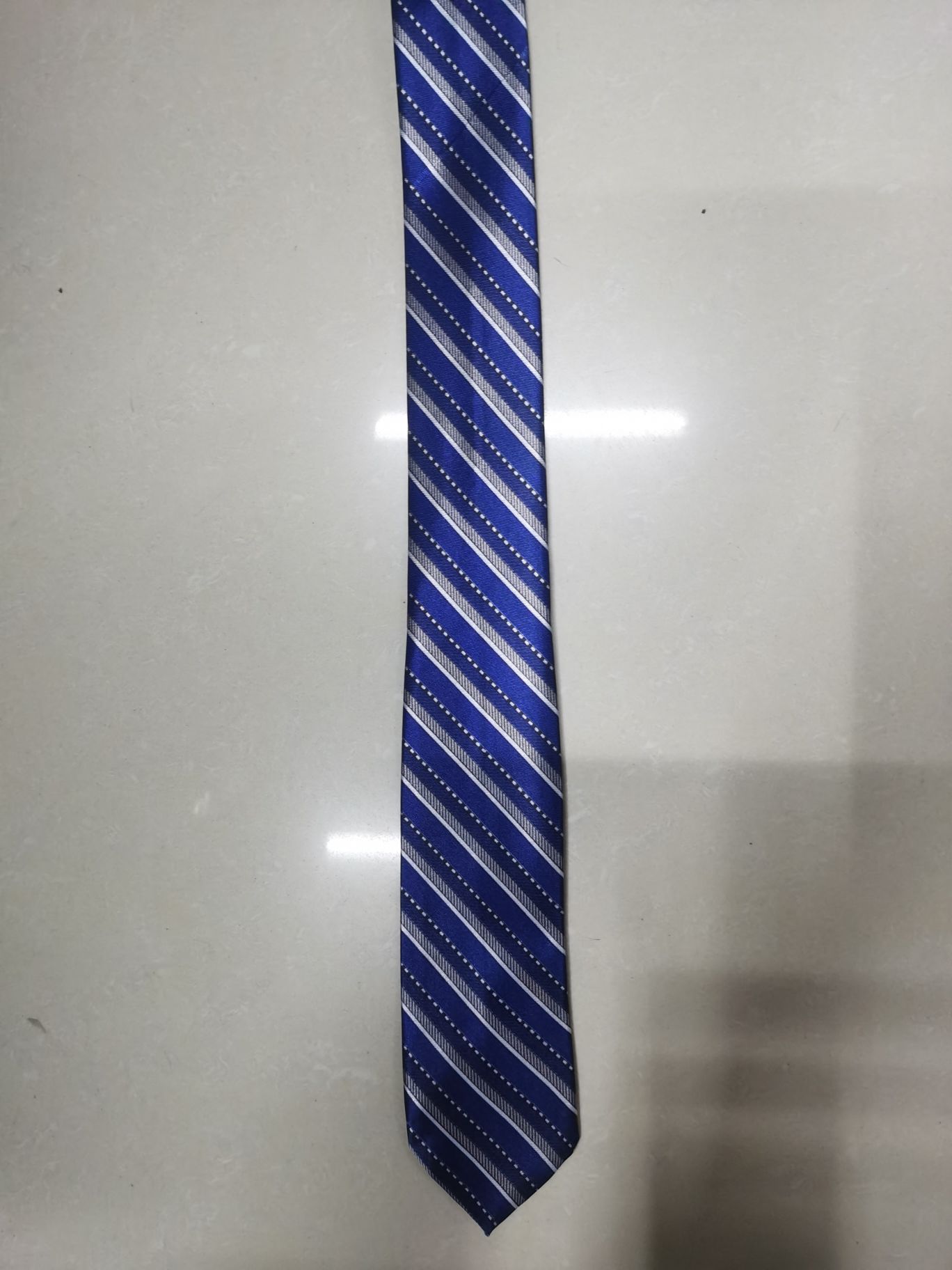 Chemical fiber transfer printed blue striped tie