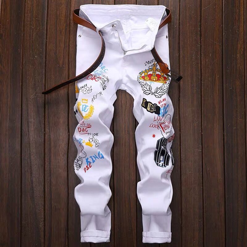 البنطال ذو البنطال الأبيض المطبوع باللون الكوري، ذو الأرجل الصغيرة detail image 7