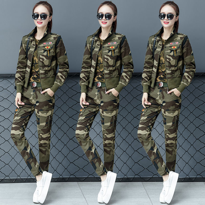 迷彩三件套装女2021春季新品小个子纯棉细节图