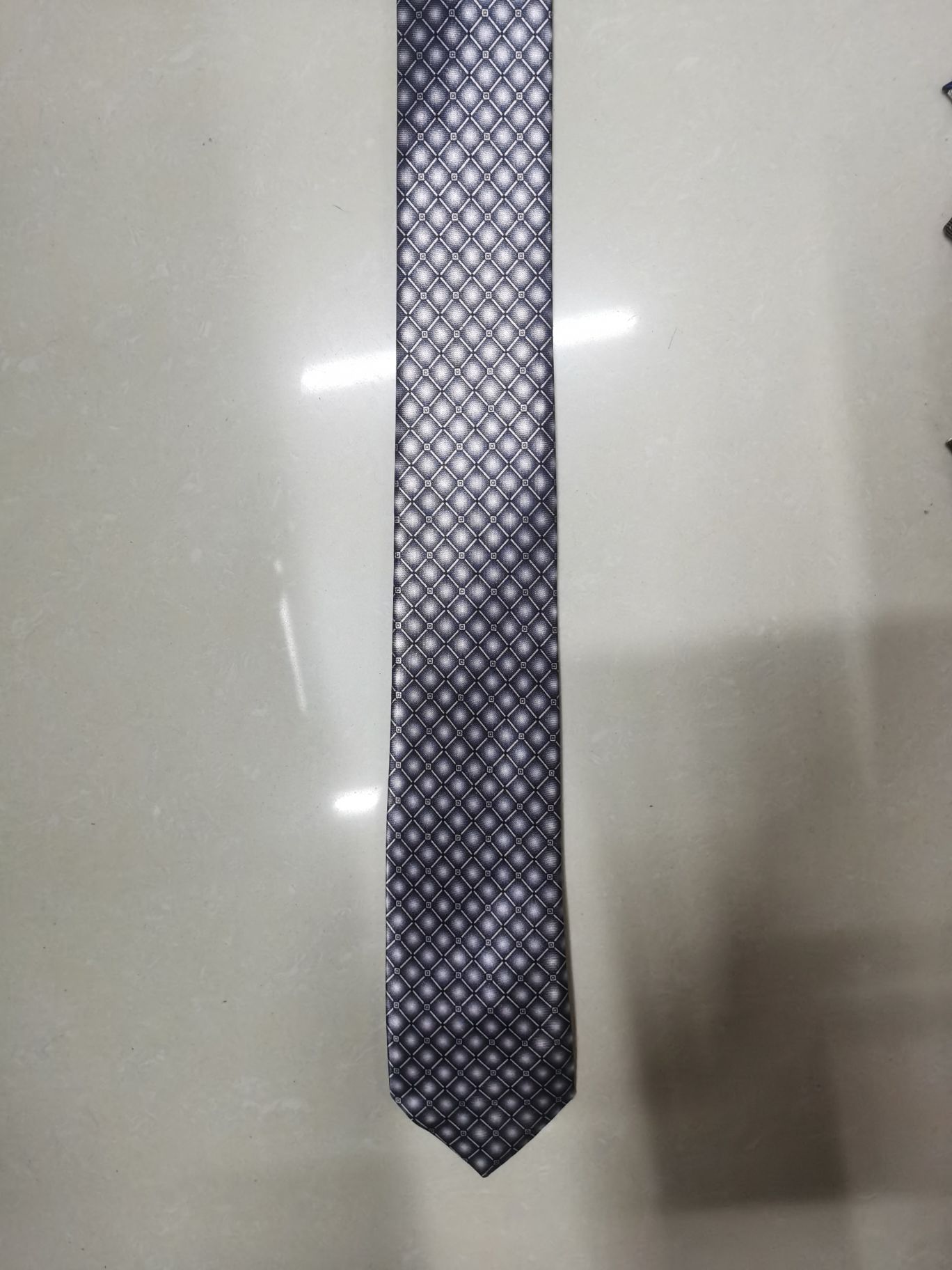 Chemical fiber transfer printed grey small flower tie details Picture