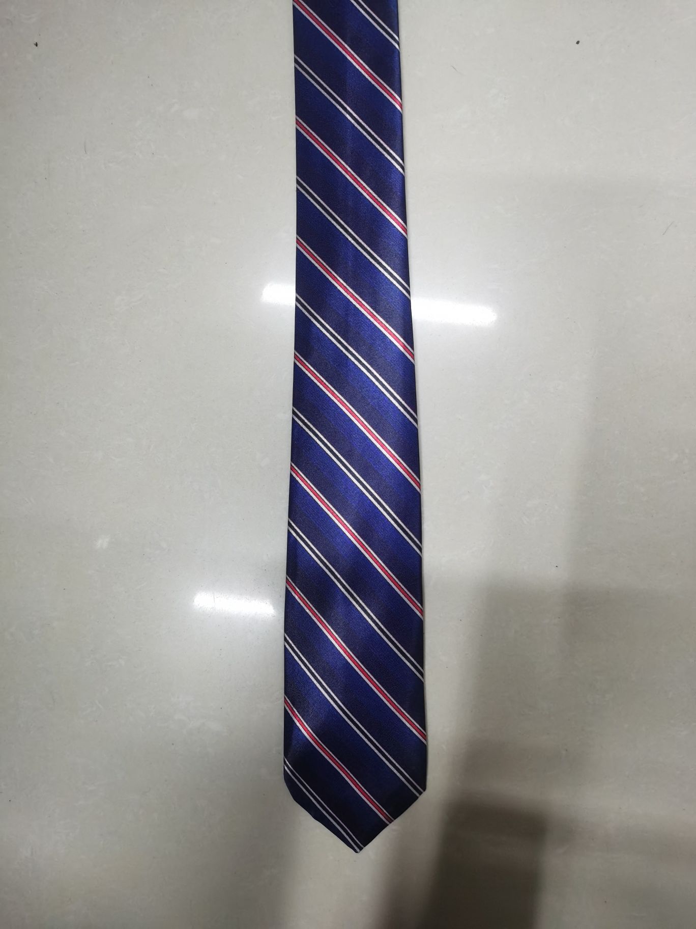 Chemical fiber transfer printed blue striped tie Specification image