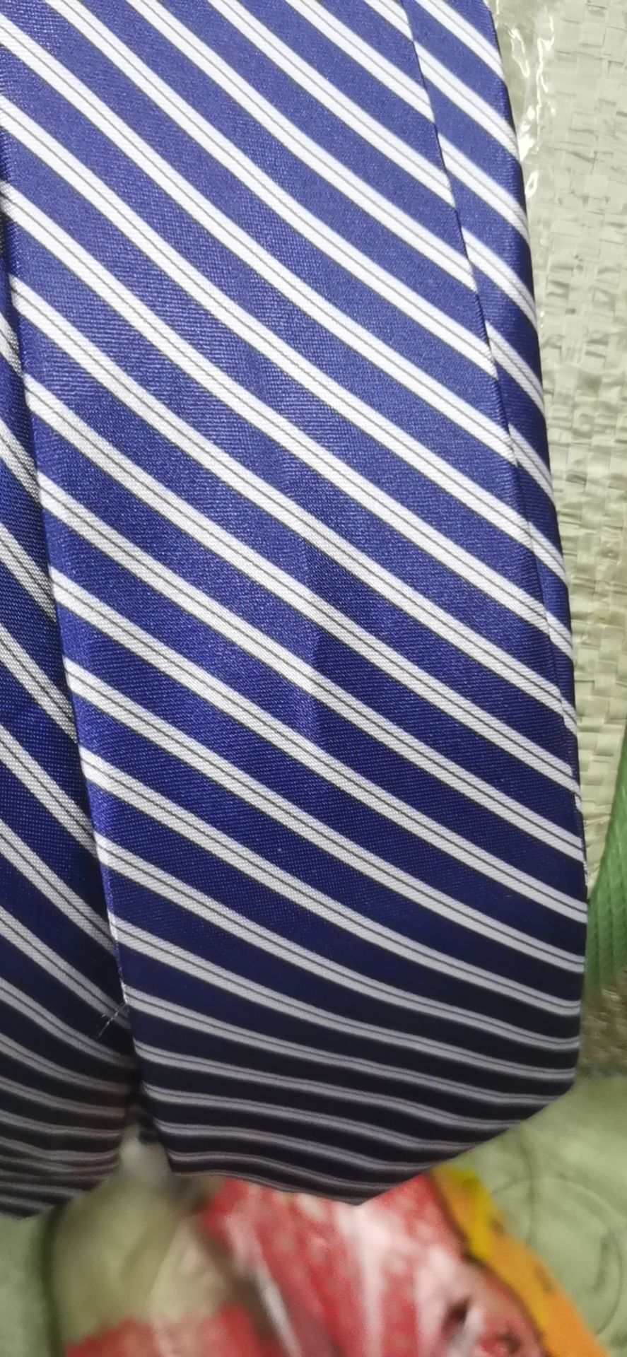 Chemical fiber transfer printed blue striped tie Specification image