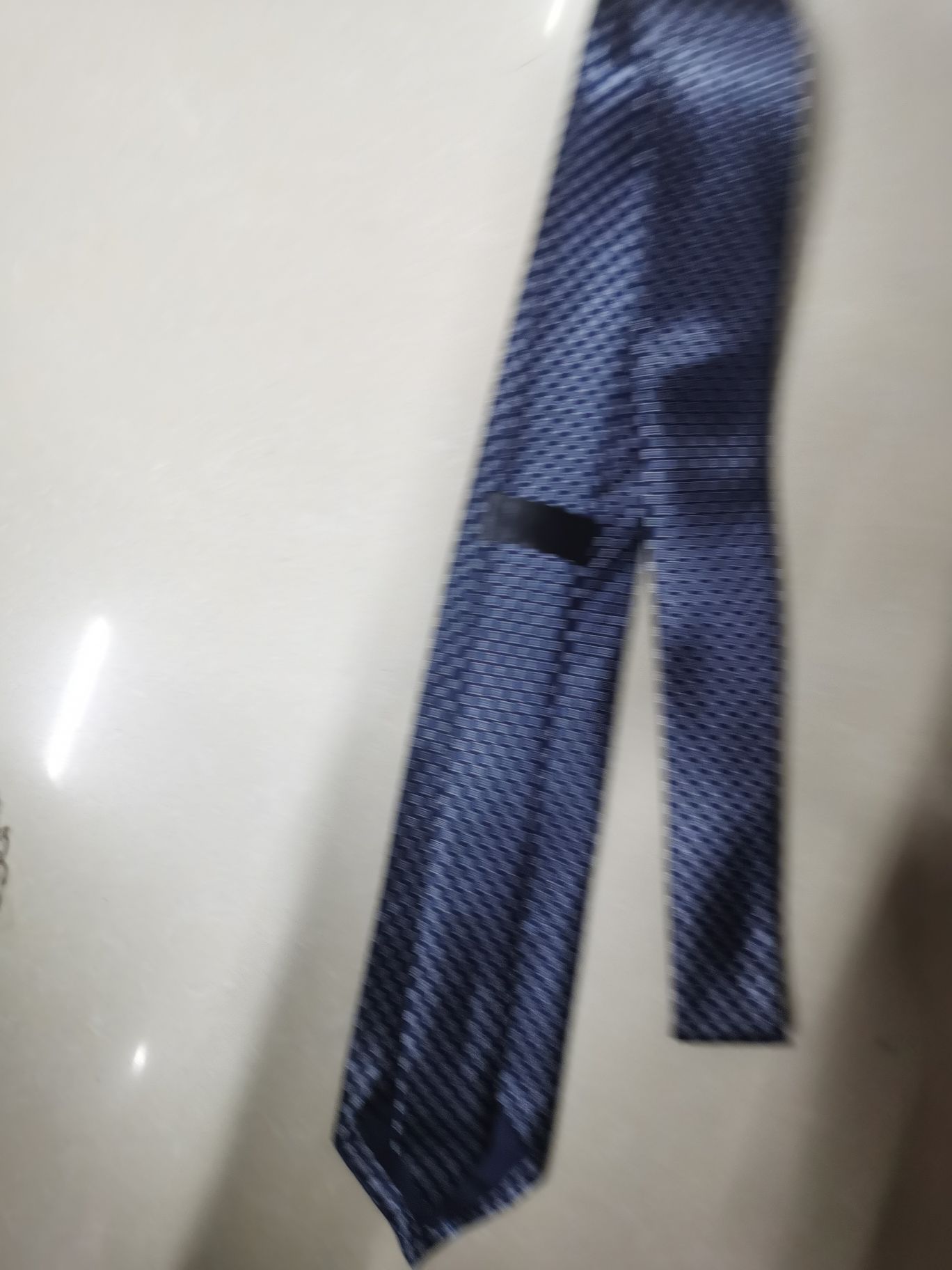 Chemical fiber transfer printed blue dot tie