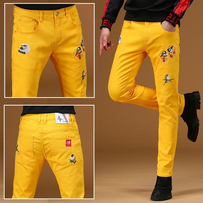 China marca de moda bordado jeans hombre slim pie pequeño primavera personalidad bordado casual stretch pantalones largos detail image 10