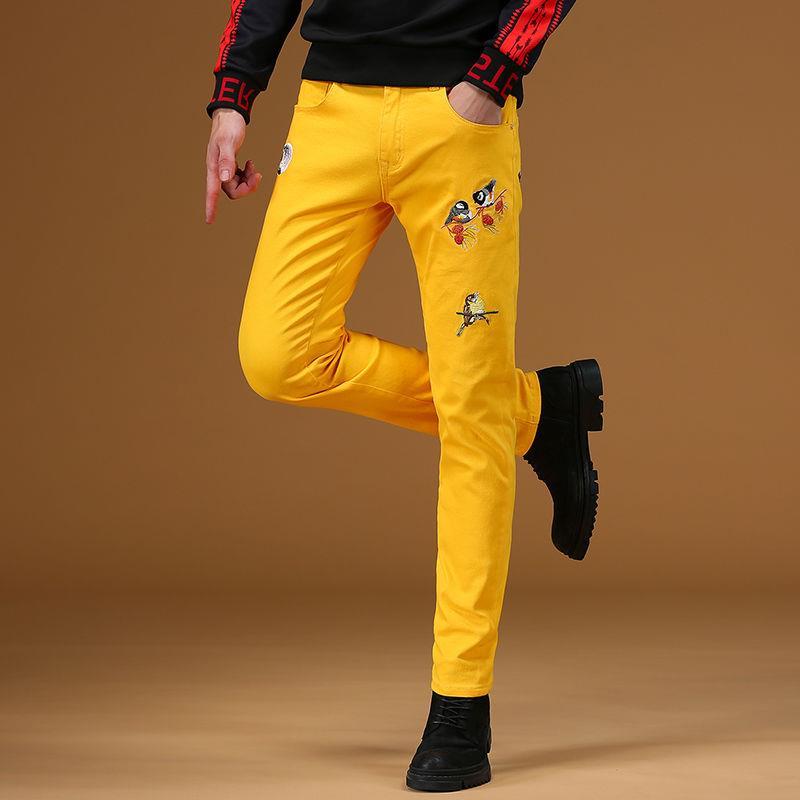 China marca de moda bordado jeans hombre slim pie pequeño primavera personalidad bordado casual stretch pantalones largos detail image 6