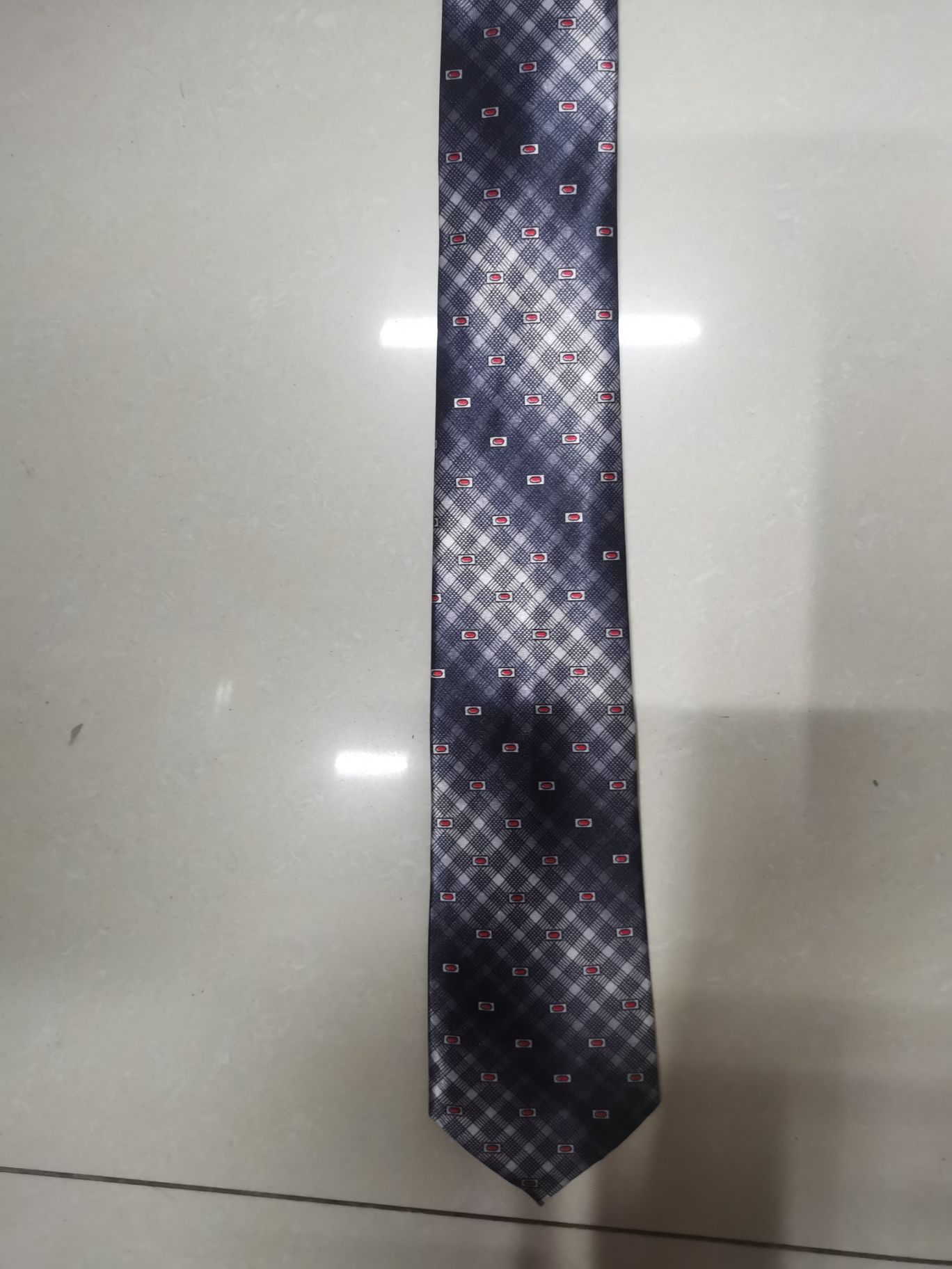 Chemical fiber transfer printed grey small flower tie Specification image