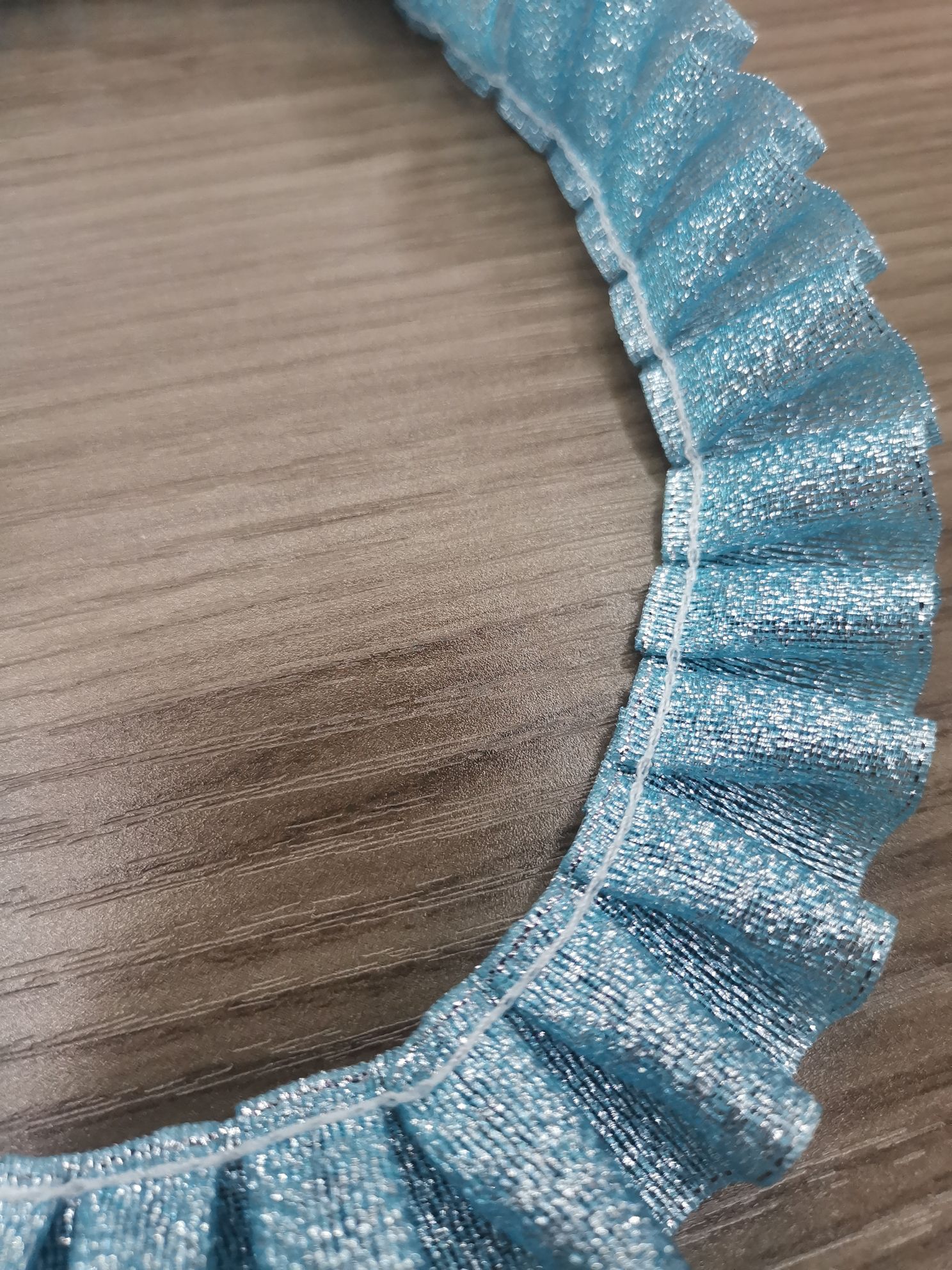 Blue 8-point scallion ribbon, woven ribbon, silver ribbon detail image 1