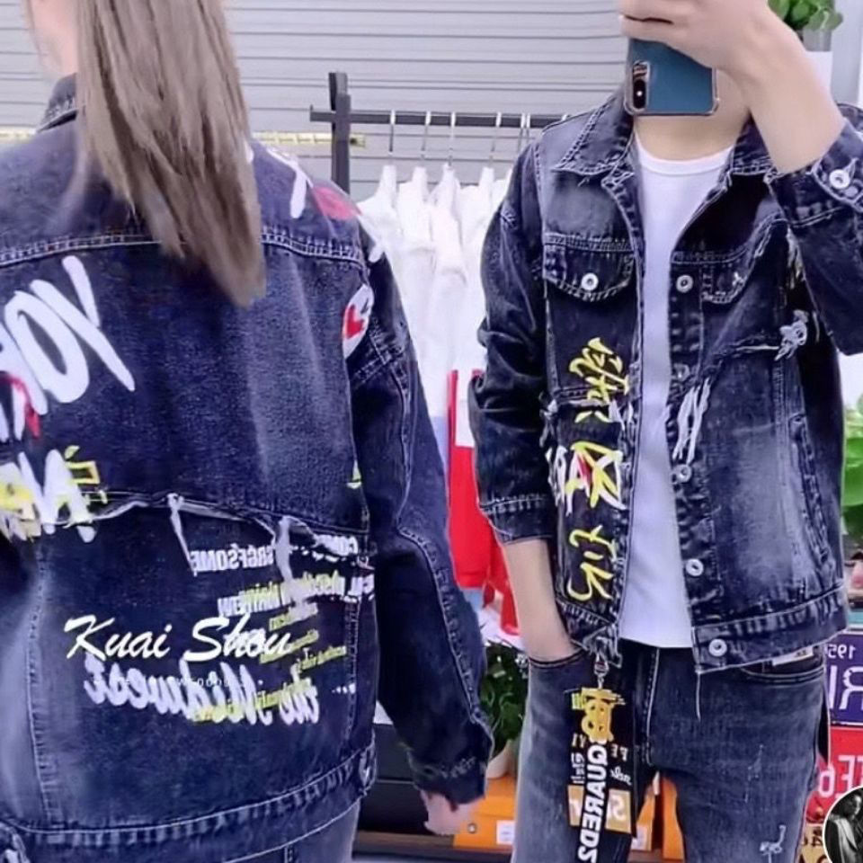 秋季男士牛仔套装韩版修身情侣春天外衣服裤子休闲潮两件褂夹克女
