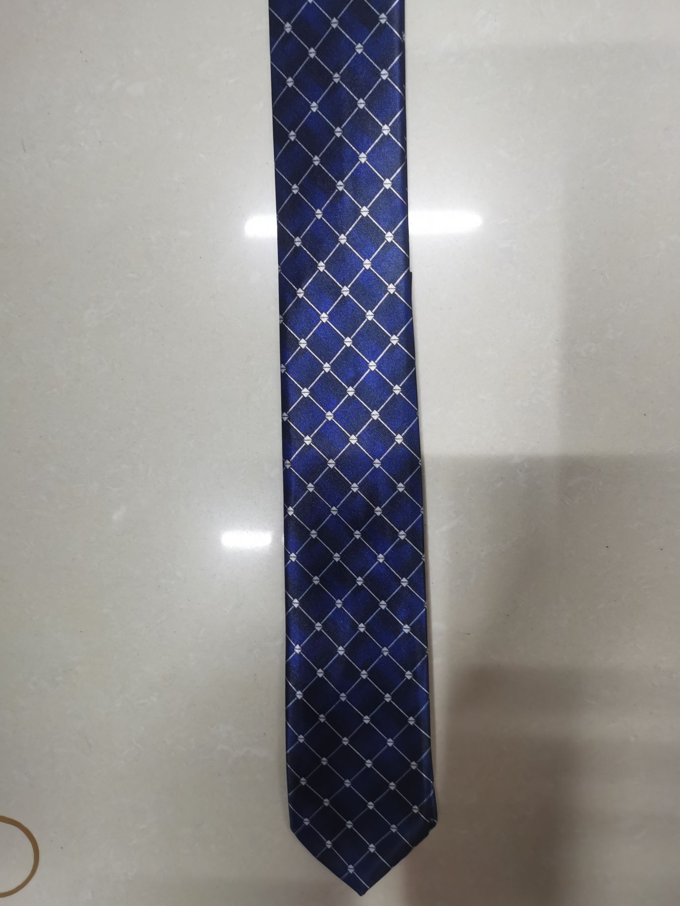 Chemical fiber transfer printed blue striped tie details Picture