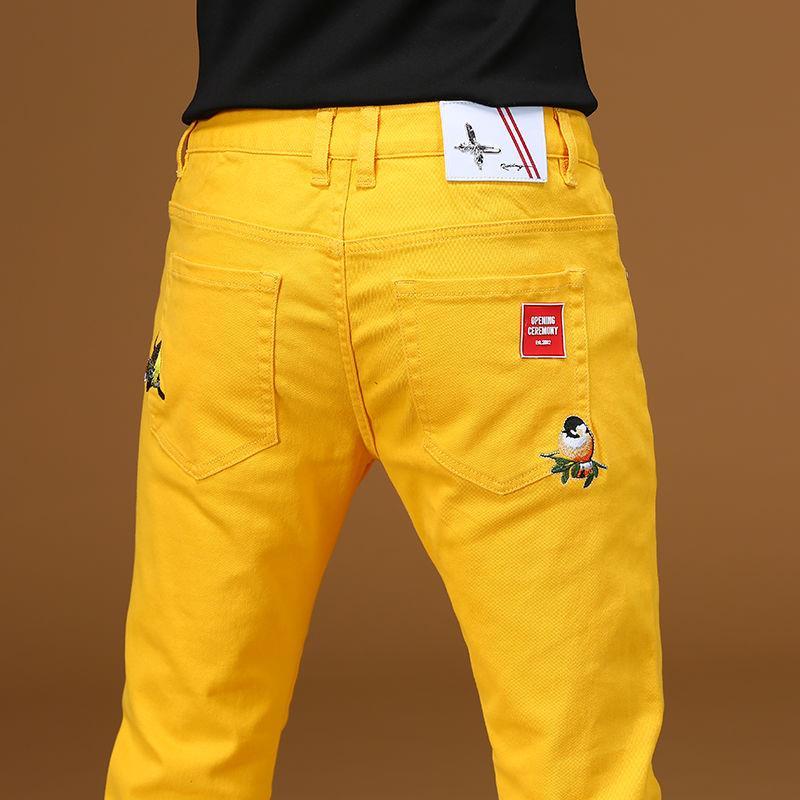 China marca de moda bordado jeans hombre slim pie pequeño primavera personalidad bordado casual stretch pantalones largos detail image 2
