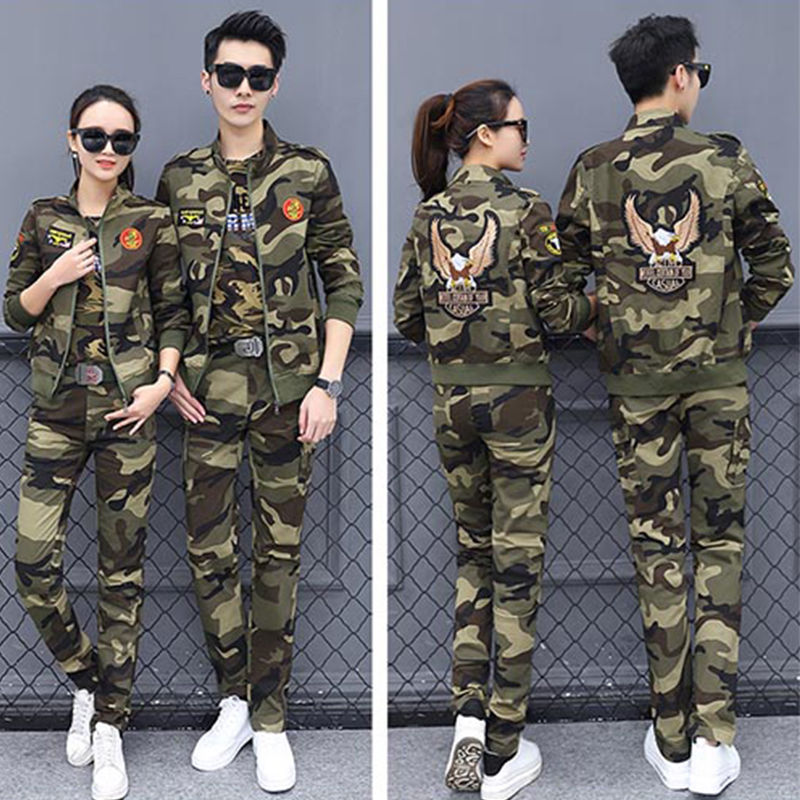 迷彩三件套装女2021春季新品小个子纯棉休闲运动洋气水兵舞两件套详情图8