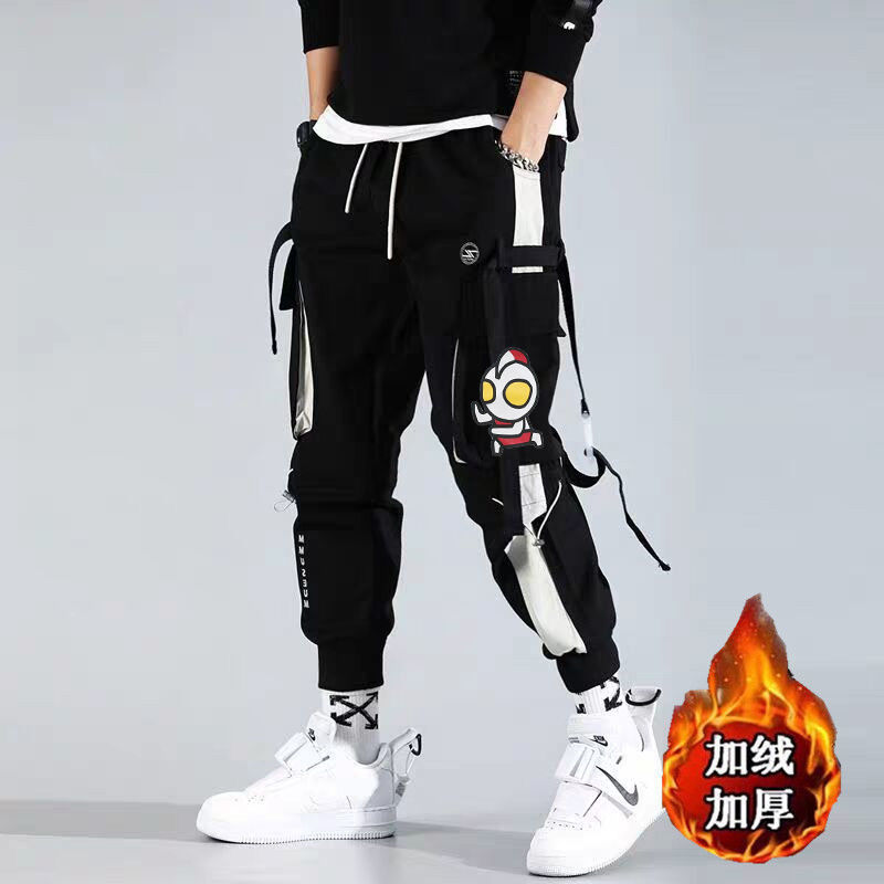 Men's autumn Korean style loose, large-sized, sporty and versatile trendy brand fleece workwear casual nine-inch pants detail image 2