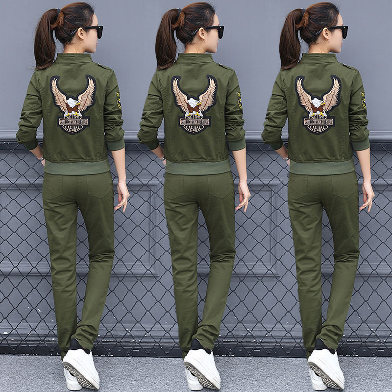 迷彩三件套装女2021春季新品小个子纯棉休闲运动洋气水兵舞两件套详情图10