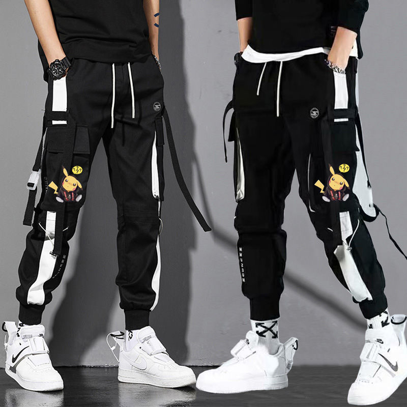 Men's autumn Korean style loose, large-sized, sporty and versatile trendy brand fleece workwear casual nine-inch pants Item Picture