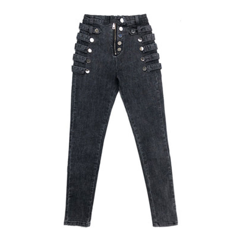 女士高弹高腰牛仔裤2021新款