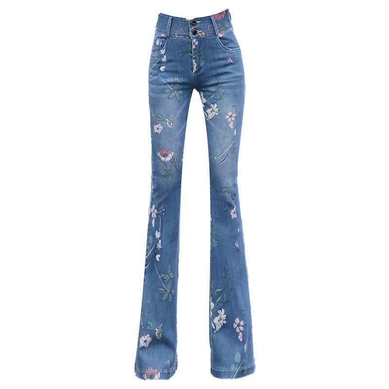 Women's 2022 trendy high-waisted and high-elastic embroidered slim-fit jeans detail image 1