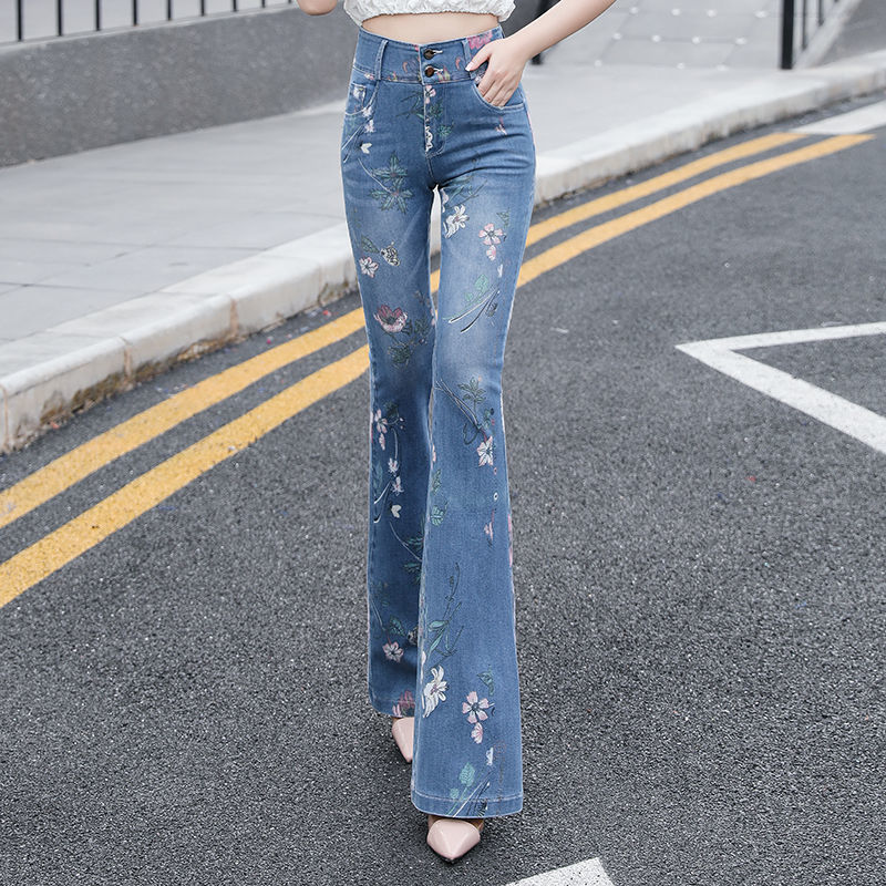 Women's 2022 trendy high-waisted and high-elastic embroidered slim-fit jeans detail image 9