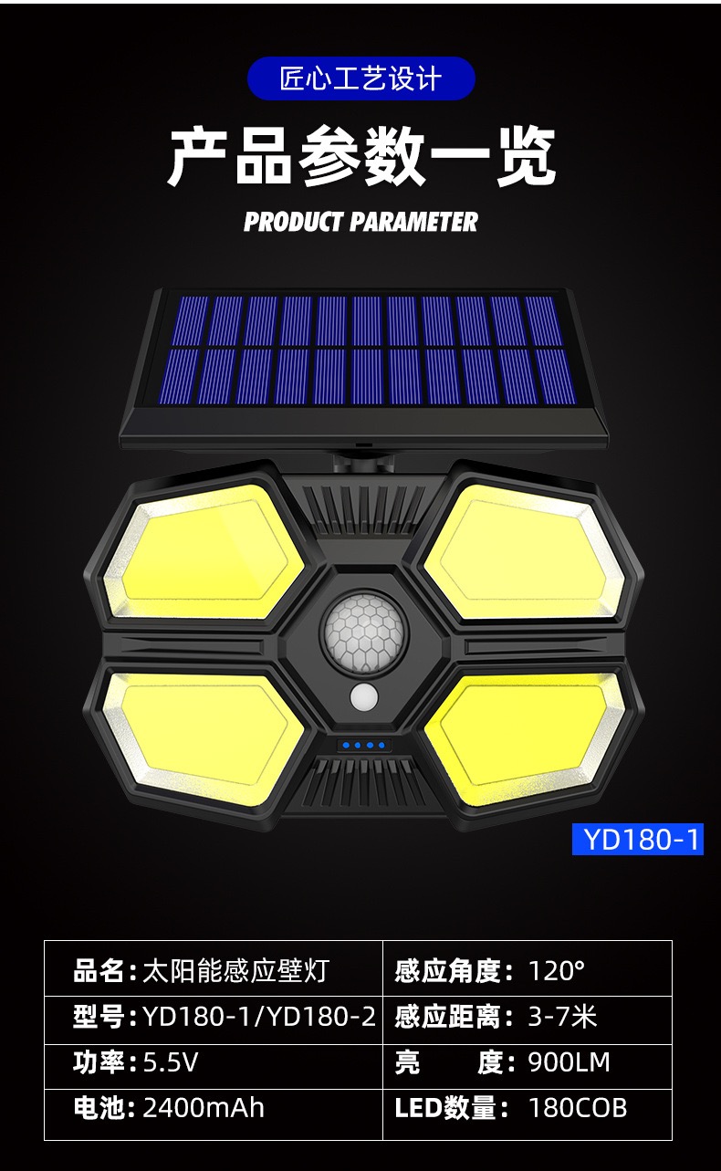新款太阳能灯人体感应远程遥控户外照明庭院灯投光灯新农村路灯详情图9