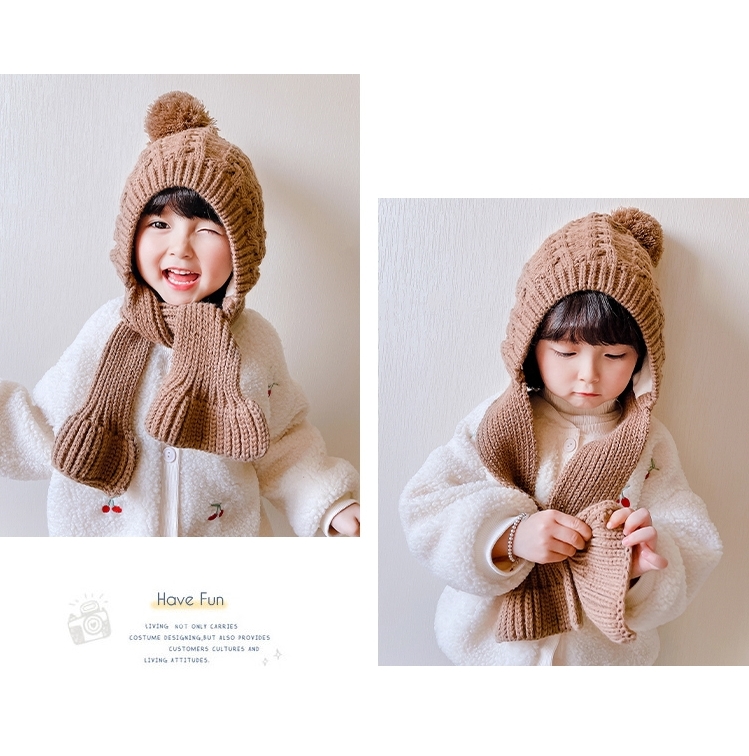 Woolly Hat Industry 2022 New Knitted Thickened Children's Hat Woolly Scarf Integrated Woolly Hat undefined